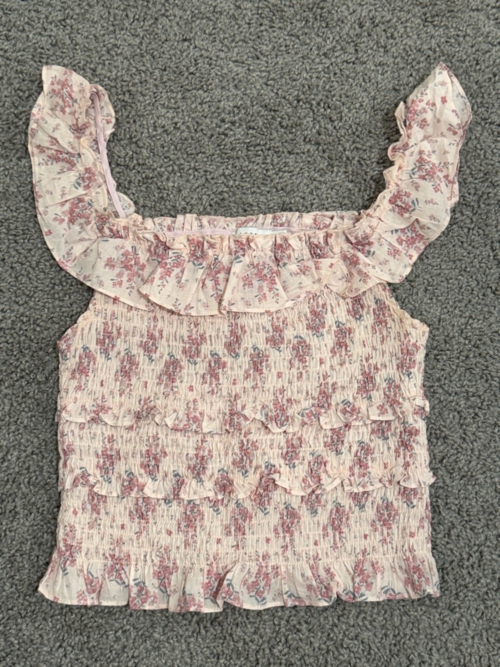 Pink Floral Smocked Ruffle Blouse